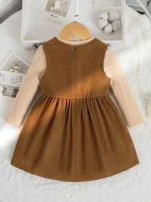 Baby Mädchen Lässig Langarm T-Shirt & ärmelloses Blumen Dekor Kleid Set