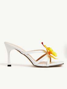 CUCCOO CHICEST 女士鸢尾花绑带交叉方头细高跟凉鞋，优雅甜美浪漫性感，黄白色仿皮，适合下午茶、约会、派对、度假、海滩 - 白色 - 查看 9