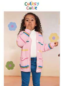 CutesyCutie Colorful Striped Loose Casual Cardigan Sweater For Young Girls Kids Cardigan For Girls Girls Knit Cardigan Kids Sweaters For Girls Button Toddler Girl Cardigan Girls Cardigan Sweater,In Fall/Winter