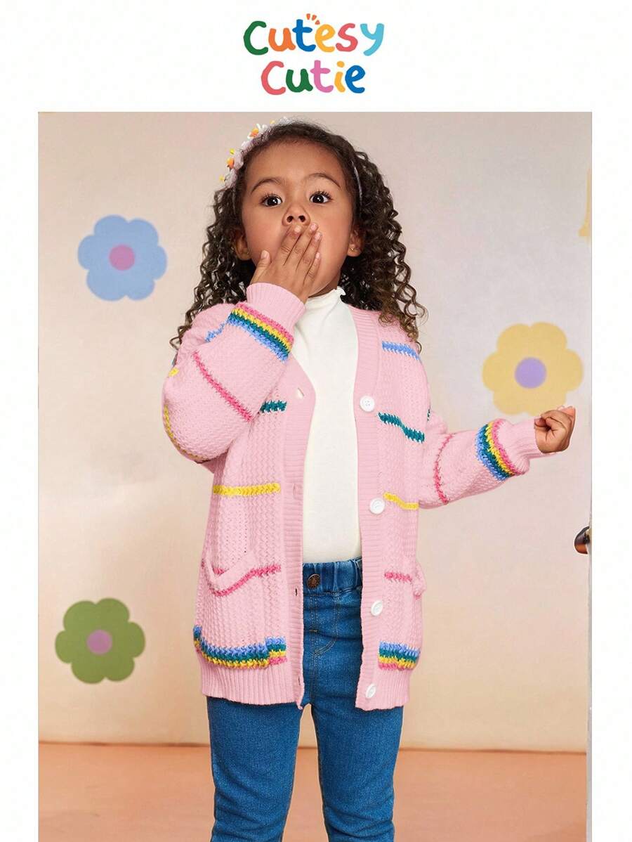 CutesyCutie Colorful Striped Loose Casual Cardigan Sweater For Young Girls Kids Cardigan For Girls Girls Knit Cardigan Kids Sweaters For Girls Button Toddler Girl Cardigan Girls Cardigan Sweater,In Fall/Winter