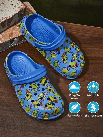TEENAGE MUTANT NINJA TURTLES | SHEIN Cute Cartoon Blue Children's And Boys' Garden Sandals, Suitable For Young Children And Children, Breathable And Quick-Drying, Light And Durable EVA Material, Unisex, Suitable Indoors And Outdoors, Can Be Worn Indoors, Bathrooms, Playgrounds, Swimming Pools, Beaches And Other Places.