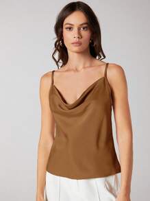 BizChic Women's Sleeveless Satin Camisole Top, Romantic Elegant Solid Color Casual Business Commuter Wear, Suitable For Office, Daily, Autumn