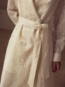 MOTF PREMIUM ABRIGO TRENCH DE DOBLE BOTONADURA CON ENCAJE - Albaricoque - Ver 2
