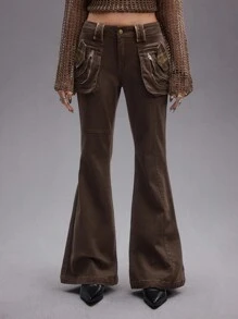 ROMWE Grunge Punk Vintage Distressed Y2K Flare Jeans - Brown - View 4