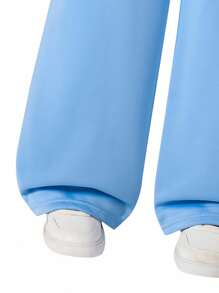 Drawstring Hem Wide Leg Straight Casual Pants Fall Winter - Blue - View 3