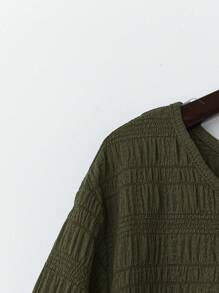 EMERY ROSE Plus Size Women's Early Spring Blue Long Sleeve Shirt And Pants Set - Army Green - View 6