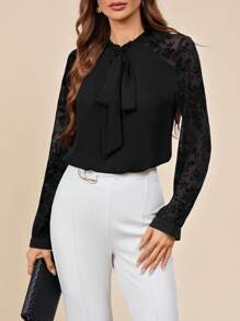 Amorya Krawat Kwiatowy Żakard Rękaw latarnia Bluzki