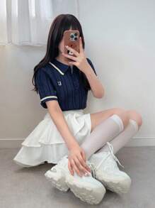 FRIFUL 女式字母图案 Polo 领短袖休闲针织上衣