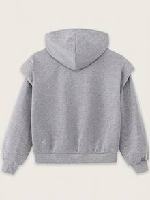 青少年男童休闲舒适百搭宽肩连帽开衫夹克，适合秋冬季 - 灰色 - 查看 2