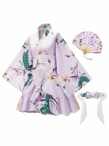 Irokai 1pc Women's Japanese Traditional Printed Kimono Yukata Robe - Purple - View 1