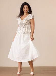 SHEIN MOD 大码女式可爱印花荷叶边下摆衬衫，适合返校、约会、生日、初秋、短款上衣、夏季上衣 - 彩色 - 查看 9