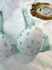 DelicateAllure Áo ngực có gọng cúp 3/4 thêu họa tiết, nâng ngực và tôn dáng, đồ lót nữ dễ thương và quyến rũ - màu xanh lá - Xem 5