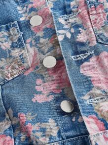 SHEIN MOD Women's Casual Washed Floral Print Denim Bib Pants Floral Denim Jumpsuit,Fall Clothes For Women,Office Outfits For Women,Birthday Outfits For Women,Lounge Jumpsuits For Women,Elegant Jumpsuits For Women,Western Wear Women,Fall Jumpsuits For Women,Country Concert Outfit,Classy Outfits For Women,Vintage Clothes Women,Old Money Outfits Women,Street Wear,Floral Jumpsuits - Medium Wash - View 3
