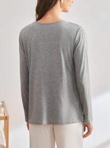 Moonlight&Mama Maternity Solid Color Button Half-Placket Long Sleeve Nursing Functional Homewear Top - Grey - View 2