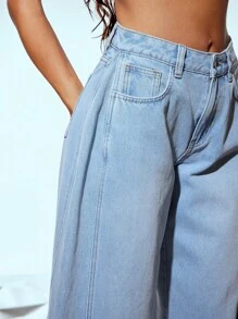Denimoi Cropped Wide Leg Denim Jeans, Culottes Pants, Culottes Jeans, Wide Leg Jeans, Fashionable, Brunch Style, Perfect For Summer - Light Wash - View 2