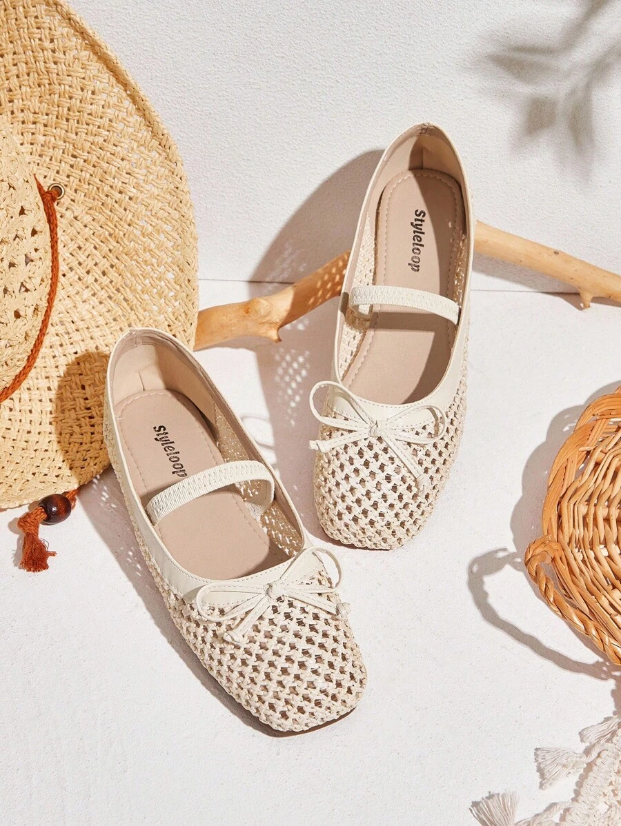 Styleloop 女士平底编织鞋，波西米亚风格，适合度假、万圣节、圣诞节和派对 - 杏色 - 查看 1