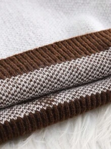 SHEIN Tween Girl Street Dropped Shoulder Heart Jacquard Casual Sweater, Summer - Brown - View 4