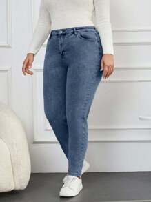 EURMUSE 97% Cotton Plus High Waist Mom Fit Jeans - Dusty Blue - View 6