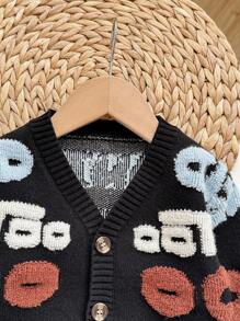 SHEIN 男婴休闲字母图案开衫，秋冬 - 彩色 - 查看 5