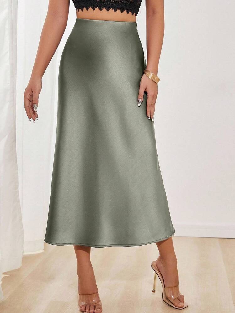 Glamine Women's Versatile Satin Skirt,Elegant Deep Purple Summer