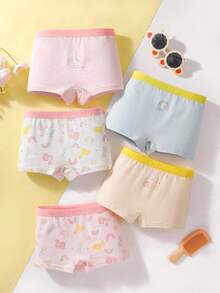 5pcs/Pack Girls' Cotton Briefs With Cute Rainbow & Animal Prints, Soft & Comfortable For Elementary Students - Multicolor - View 1