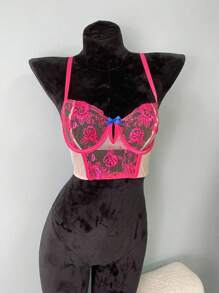 SHEIN Soutien-gorge transparent à armatures sexy brodé pour femmes - Multicolore - Voir 3