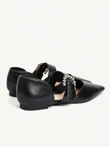 CUCCOO CHICEST Black Pointed Toe Rhinestone Buckle Elegant Commuting Versatile Women Flats - Black - View 10
