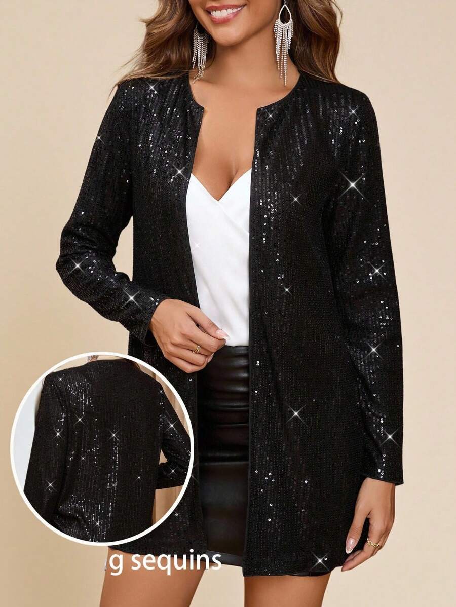 Amorya 女士亮片装饰优雅休闲长袖开衫