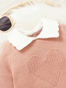 SHEIN Newborn Baby Casual Cute Pink With Heart Pattern Knitted Footie Jumpsuit, Soft & Comfortable For Daily, Outdoor, Travel, Vacation, Home, Daycare, And Play Wear