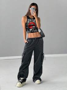 Coolane Rock Casual Rap Guitar Rock Graphic Round Neck Tight Fit Women Tank Top, Suitable For Summer Concert Chic