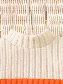 SHEIN Playful Pals 男婴字母印花撞色长袖卫衣和裤子休闲装 - 卡其色 - 查看 4