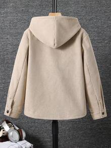 SHEIN 男童休闲韩版可爱胸贴袋保暖防风外套，适合上学、花园、海滩、生日等场合，春、夏、秋、冬皆宜，男童冬季外套，男童灯芯绒外套，男童保暖外套，男童秋季外套 - 卡其色 - 查看 2