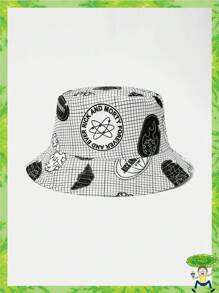 Rick and Morty X SHEIN Letter & Cartoon Figure Graphic Reversible White Fashion Bucket Hat - White - View 1