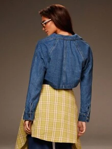 Athîral Women's Casual Washed Cropped Denim Jacket, Fall Women Clothes,Fall Outfits For Women,Winter Jacket Women - Blue - View 3