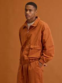 Musero 轻质尼龙实用风格贴袋漏斗领拉链夹克春夏季度假 - 橘色 - 查看 4