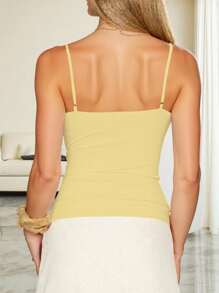 SHEIN 女式细肩带串珠镂空休闲修身背心，夏季 - 黃色 - 查看 2