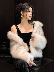 DAZY 女士宽松仿毛领长袖外套，时尚派对秋冬女式外套