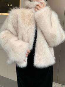 DAZY 女士宽松仿毛领长袖外套，时尚派对秋冬女式外套