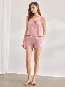 Ocili 休闲女士舒适棉质柔软网眼双层吊带上衣和短裤睡衣套装