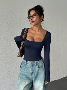 StreetHx Bodysuit Lengan Panjang Wanita, Cokelat, Potongan Ramping, Minimalis, Serbaguna untuk Beraktivitas di Luar Ruangan, Pakaian Musim Gugur untuk Wanita - Navy Blue - View 6