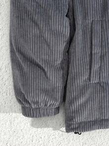 EURMUSE Herren Wintermantel aus hochwertigem Cord-Stoff mit Patches, Regular Passform - Grau - Übersicht 4