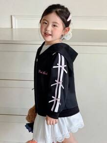 Genkimix Kids 少女3D蝴蝶字母印花休闲连帽夹克 - 黑色 - 查看 3