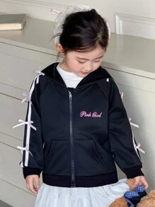 Genkimix Kids 少女3D蝴蝶字母印花休闲连帽夹克 - 黑色 - 查看 5