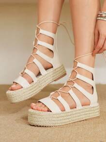 Styleloop Women's Wedge Thick Bottom Woven Sandals, Bohemian Style Thick Sole Shoes, Suitable For Halloween, Christmas, Party - Beige - View 2