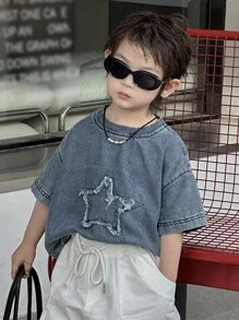 Dazy Kids 夏季男童超大号星星印花休闲牛仔T恤