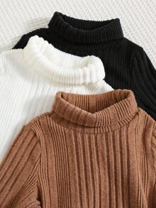 SHEIN 3件装男婴保暖内衬高领长袖T恤，舒适亲肤，百搭休闲日常时尚可爱上衣，适合秋冬季节穿着，室内、室外、日常穿着、运动、玩耍、派对、节日、返校、街头风、万圣节等场合。 - 彩色 - 查看 6