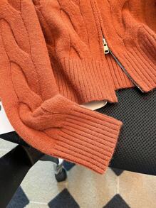 Franclia 女式复古设计纹理刺绣针织开衫 - 棕色 - 查看 7