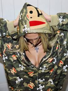 Paul Frank X ROMWE Y2K Kpop 亚文化 Baddie Street 全印花迷彩宽松卫衣 - 彩色 - 查看 5