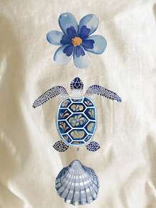 INAWLY 女士花卉海龟印花休闲圆领短袖T恤，夏季 - 杏色 - 查看 5