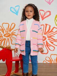 CutesyCutie Colorful Striped Loose Casual Cardigan Sweater For Young Girls Kids Cardigan For Girls Girls Knit Cardigan Kids Sweaters For Girls Button Toddler Girl Cardigan Girls Cardigan Sweater,In Fall/Winter